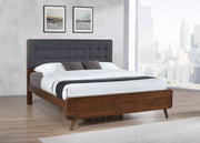Walnut-Finish Tufted Upholstered King Platform Bed