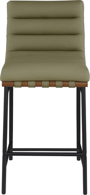 Olive Vegan Leather Channel-Tufted Counter Stool