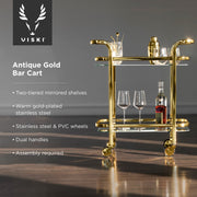 Gold-Finish Mirrored Two-Tier Bar Cart