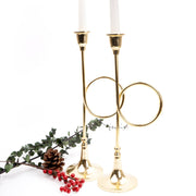 Gold Aluminum French Horn Candlestick, 14 in
