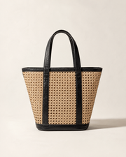 Leather Trim Cane Weave Carryall Bag