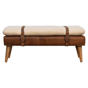 Boucle Leather Strap Upholstered Bench