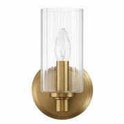 Clear Ribbed Glass Wall Sconce, Satin Brass