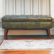 Tufted Leather Upholstered Mango Wood Bench