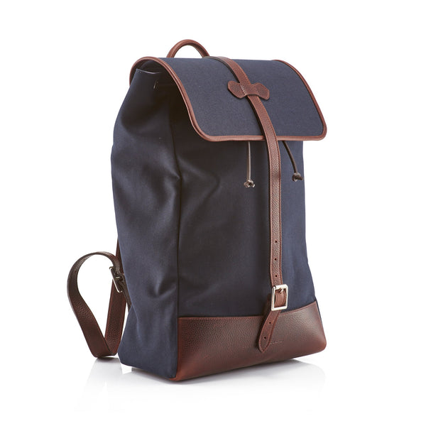 Navy Canvas Leather-Trim Backpack