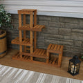 Teak-Finish Meranti Wood Tiered Plant Stand