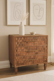 Carved Mango Wood Three-Drawer Chest