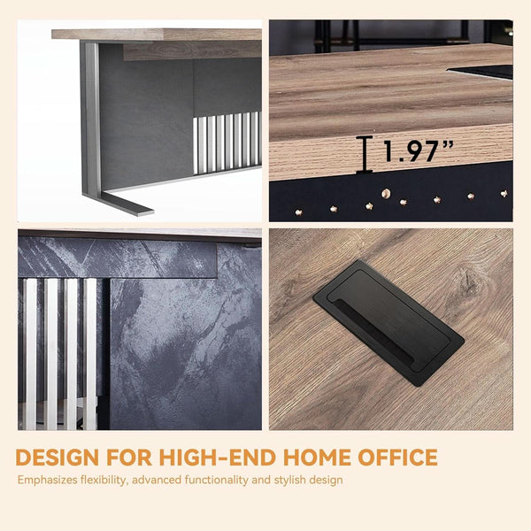 Wood-Grain Steel Executive Office Desk – home office set (view 3) | Roost & Roam