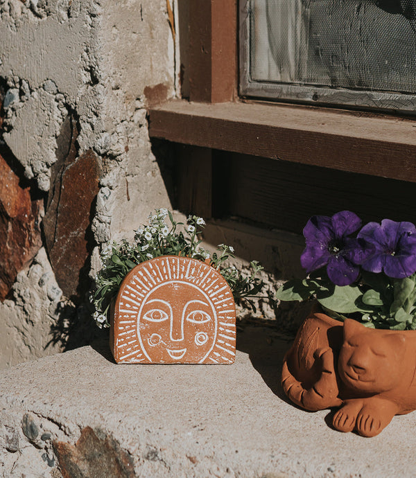 Hand-Painted Terracotta Sun Planter