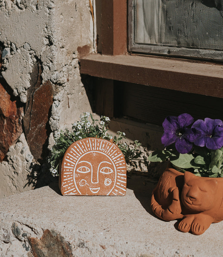Hand-Painted Terracotta Sun Planter