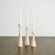 Diamond-Cut Wood Taper Candle Holder