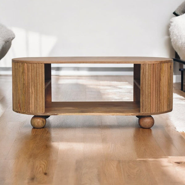 Reeded Mango Wood Oval Coffee Table