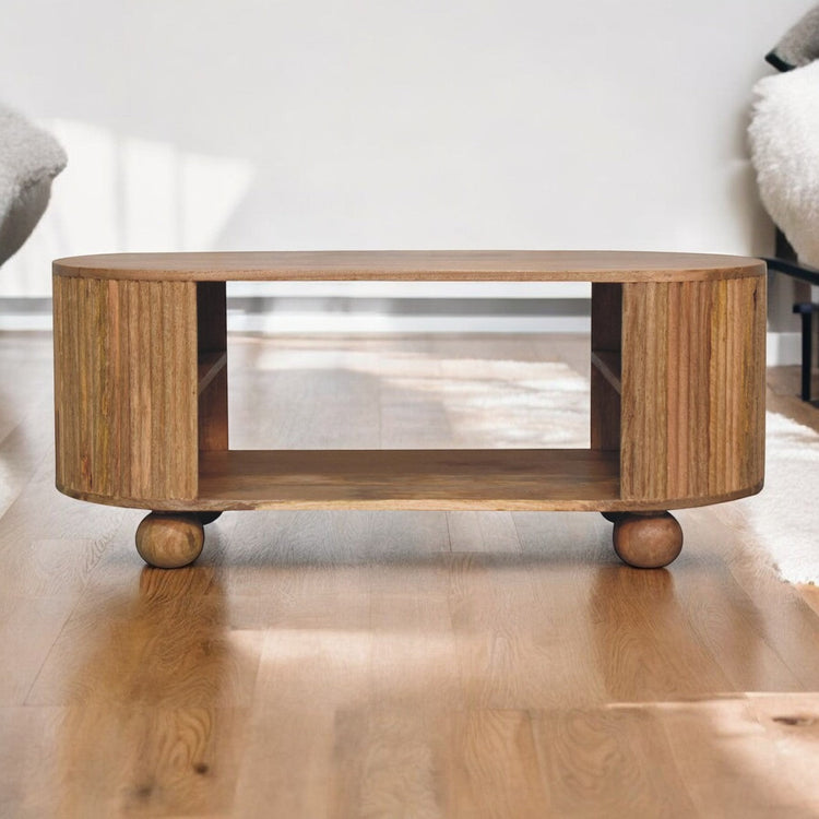 Reeded Mango Wood Oval Coffee Table