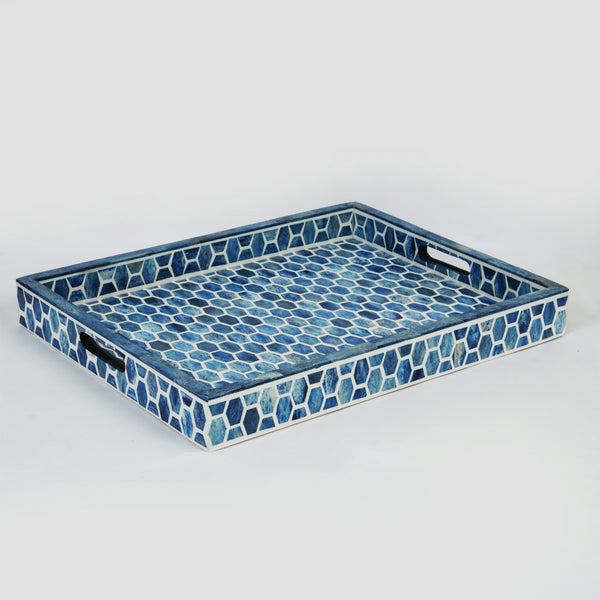 Indigo Honeycomb Bone Inlay Serving Tray