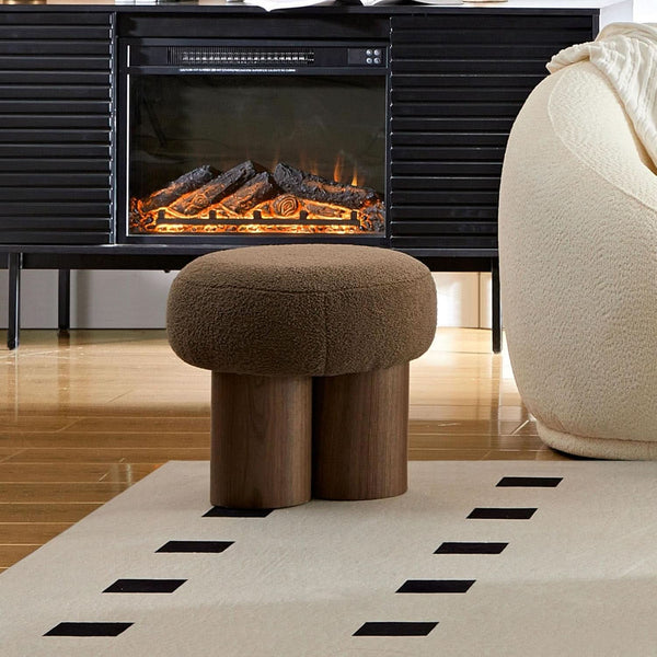 Round Bouclé Footstool Ottoman