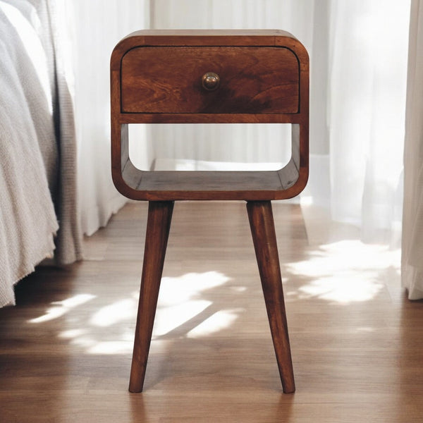 Curved Mango Wood Mini Nightstand