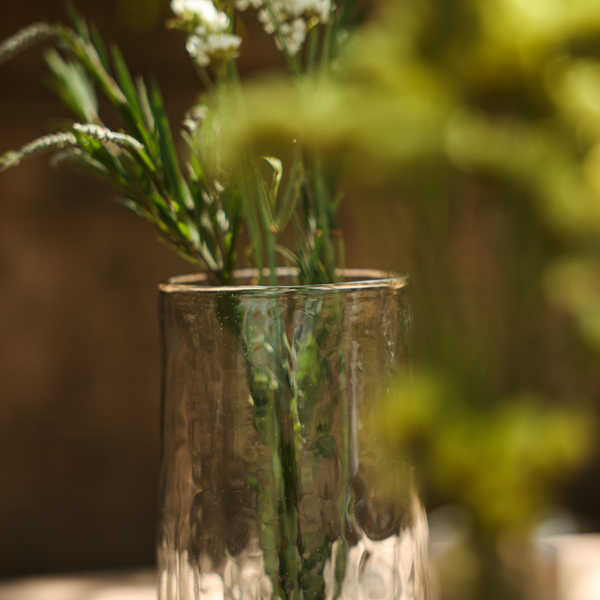 Pebbled Clear Glass Tall Vase