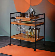 Honey Oak & Matte Black Bar Cart