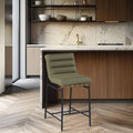 Olive Vegan Leather Channel-Tufted Counter Stool