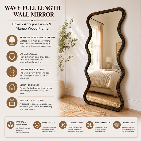 Wavy Mango Wood Full-Length Mirror