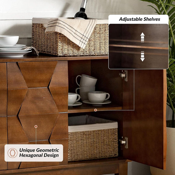 Hexagonal Relief Wood Sideboard Buffet