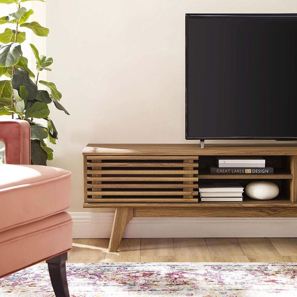 Slatted Walnut-Grain Media Console