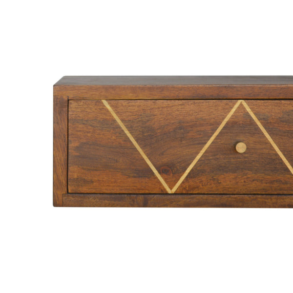 Mango Wood Brass Inlay Floating Nightstand
