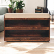 Mango Wood Linen-Top Shoe Storage Bench