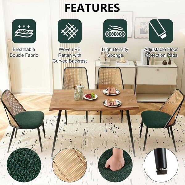 Walnut Finish Rattan-Back Dining Table Set