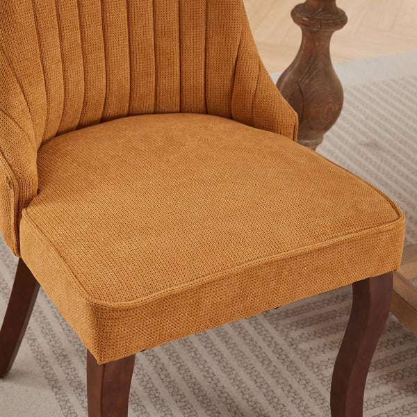Close-up of woven rope and wicker weave texture detail — Channel-Tufted Ochre Upholstered Dining Chairs
