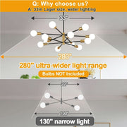 33 Inch Modern Black Gold Chandelier 12 Light Adjustable