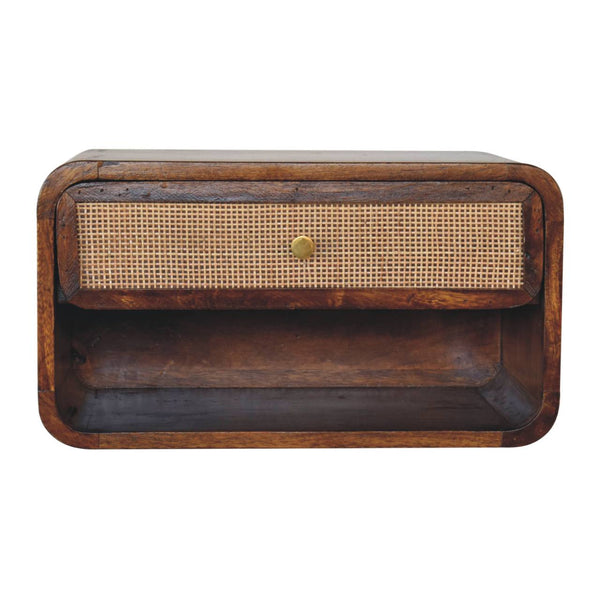 Woven Rattan Wall-Mounted Bedside Table