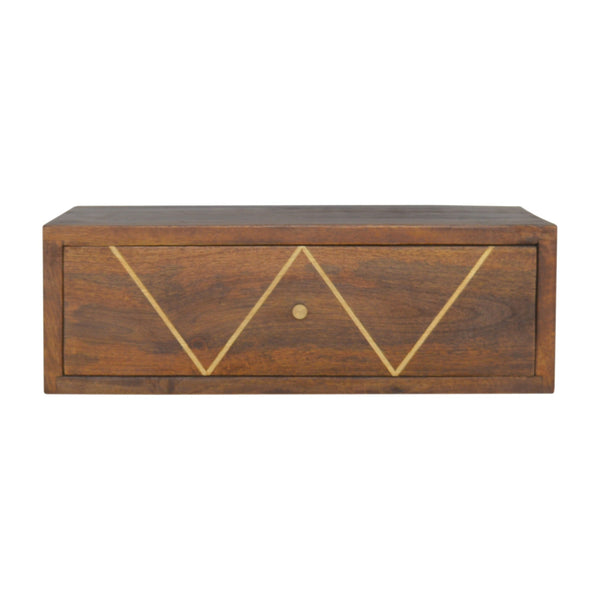 Mango Wood Brass Inlay Floating Nightstand
