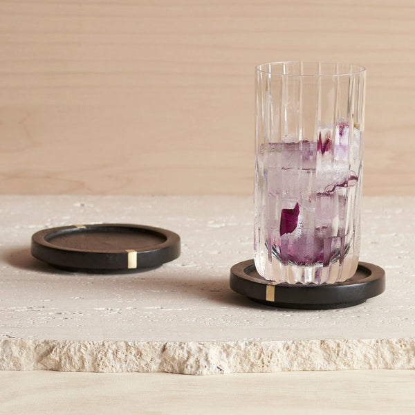Ebony-Stained Wood Brass Inlay Coaster Set