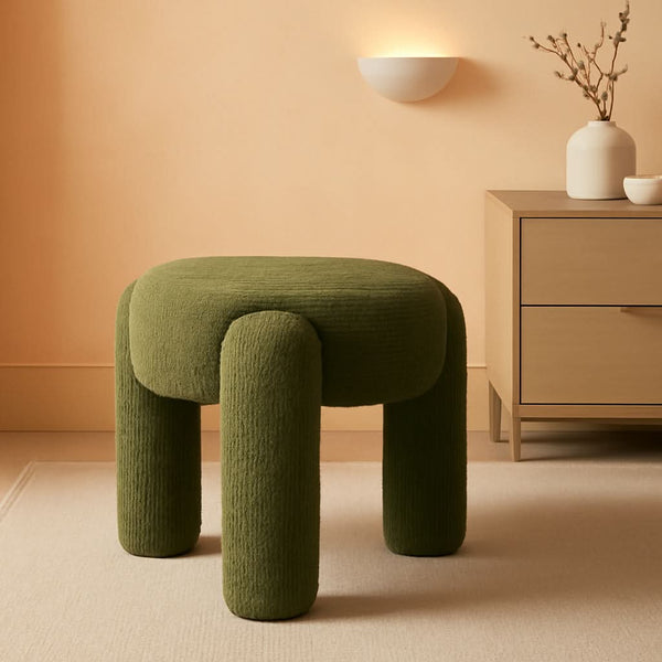 Moss Boucle Round Upholstered Ottoman – ottoman | Roost & Roam