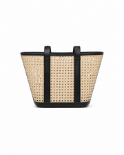 Leather Trim Cane Weave Carryall Bag