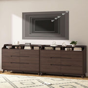 Brown Wood 6-Drawer Dresser with Charging Station