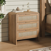 Close-up of rattan weave and frame construction detail — Rattan-Front Curved Nightstand Set