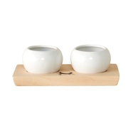 Ceramic Dipping Bowl Wood Tray Set