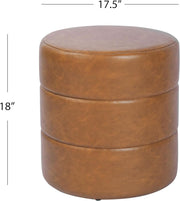 Banded Faux Leather Round Ottoman – ottoman (view 3) | Roost & Roam