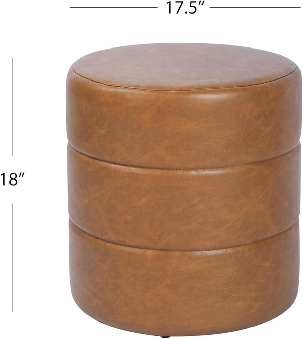 Banded Faux Leather Round Ottoman – ottoman (view 3) | Roost & Roam