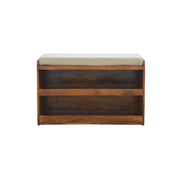 Mango Wood Linen-Top Shoe Storage Bench