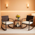 Three Piece Rocking Bistro Set With Cushions And Coffee Table For Outdoor Rattan Patio Off White