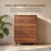 Walnut Fluted 5-Drawer Tall Dresser