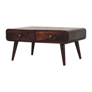 Curved Mango Wood Two-Drawer Coffee Table