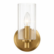 Clear Ribbed Glass Wall Sconce, Satin Brass