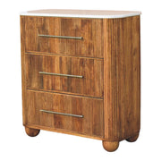 Fluted Mango Wood Marble-Top Nightstand