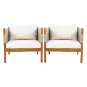 Close-up of acacia wood grain and teak-finish detail — Rope-Wrapped Acacia Outdoor Club Chairs