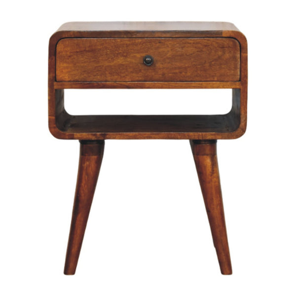 Curved Mango Wood Chestnut Nightstand