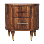 Ribbed Mango Wood Brass-Tipped Nightstand